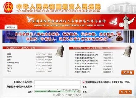 最高法今日开通“全国法院失信被执行人名单信息公布与查询”平台