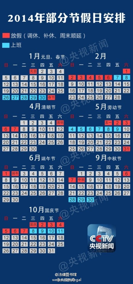 国办公布2014年放假安排　除夕不再放假